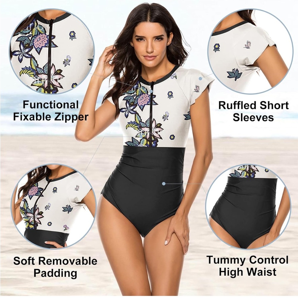 NWT Wolddress Women Modest One Piece Tummy Control Swimsuit